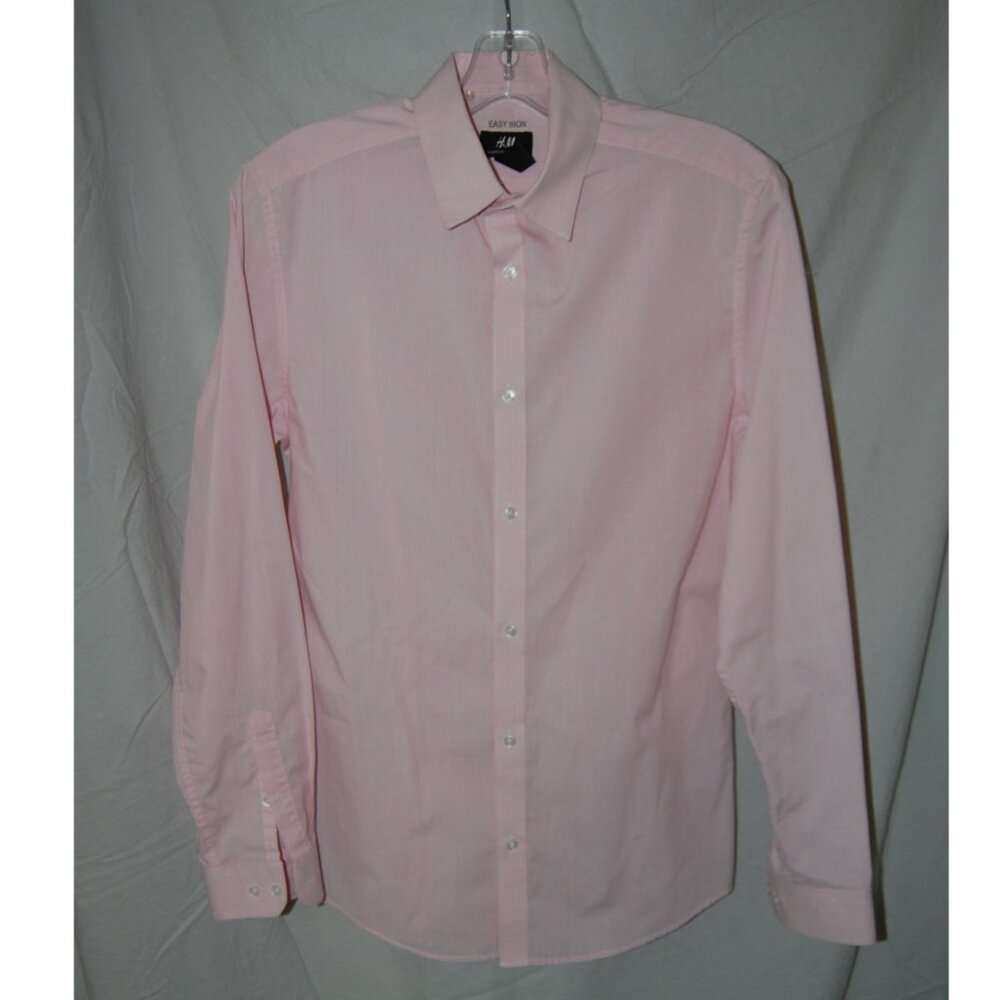 Pre-Owned H&M Easy Iron Slim Fit Men's Long Sleeve Dress Shirt Pink/White Size S